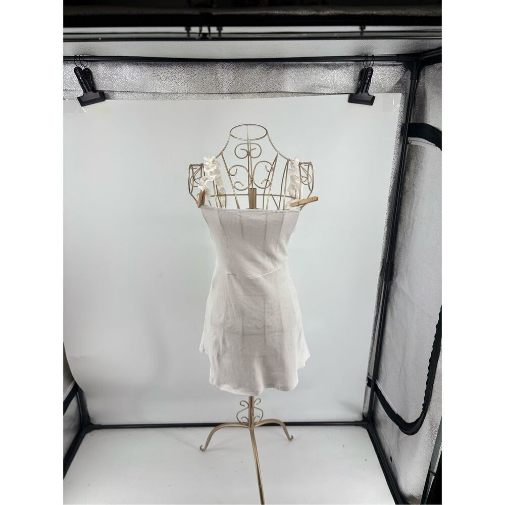 Aritzia Sunday Best White Ribbed Ruffle Strap Mini Dress Size XS